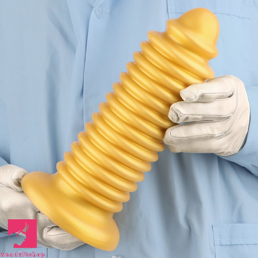 6.88in 9.84in Gold Silicone Threaded Giant Dildo Butt Plug For Anal Expand