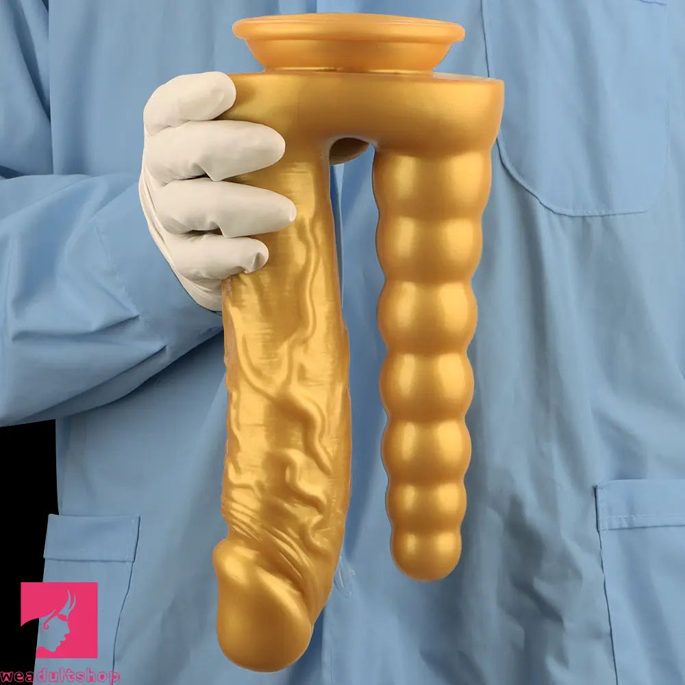 7.87in 10.43in Large Silicone Double-ended Dildo Soft Clit Masturbator