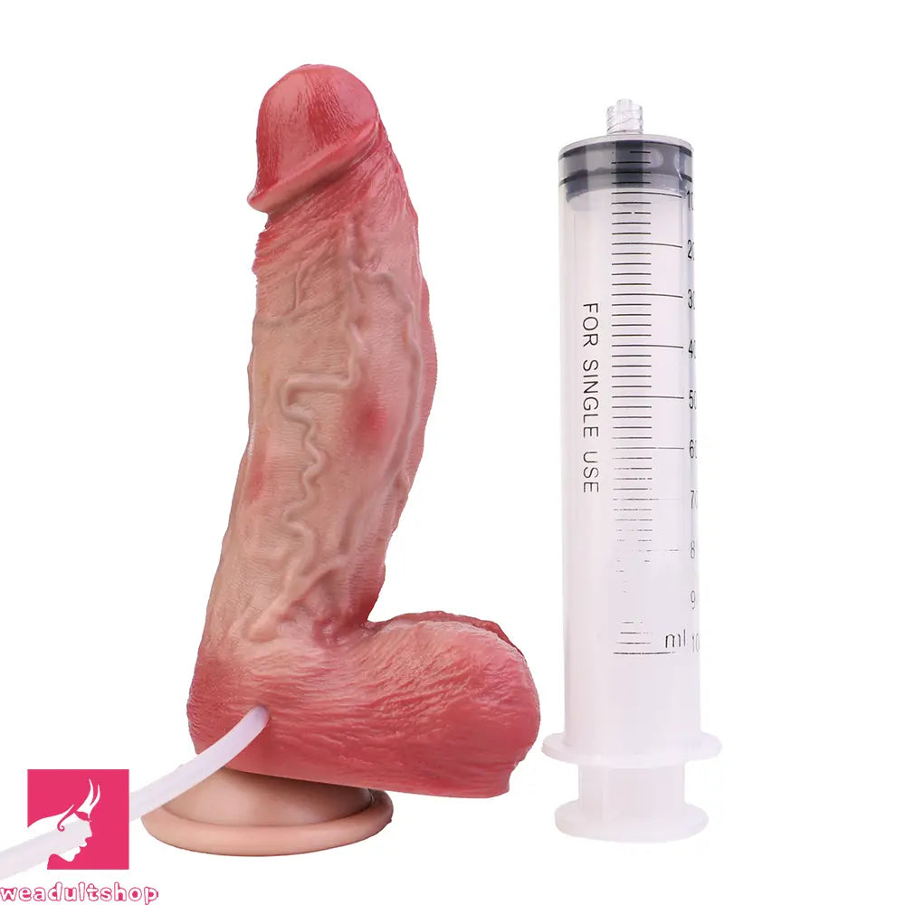 7.76in Flesh Lifelike Liquid Silicone Double Layer Lifelike Cumming Dildo