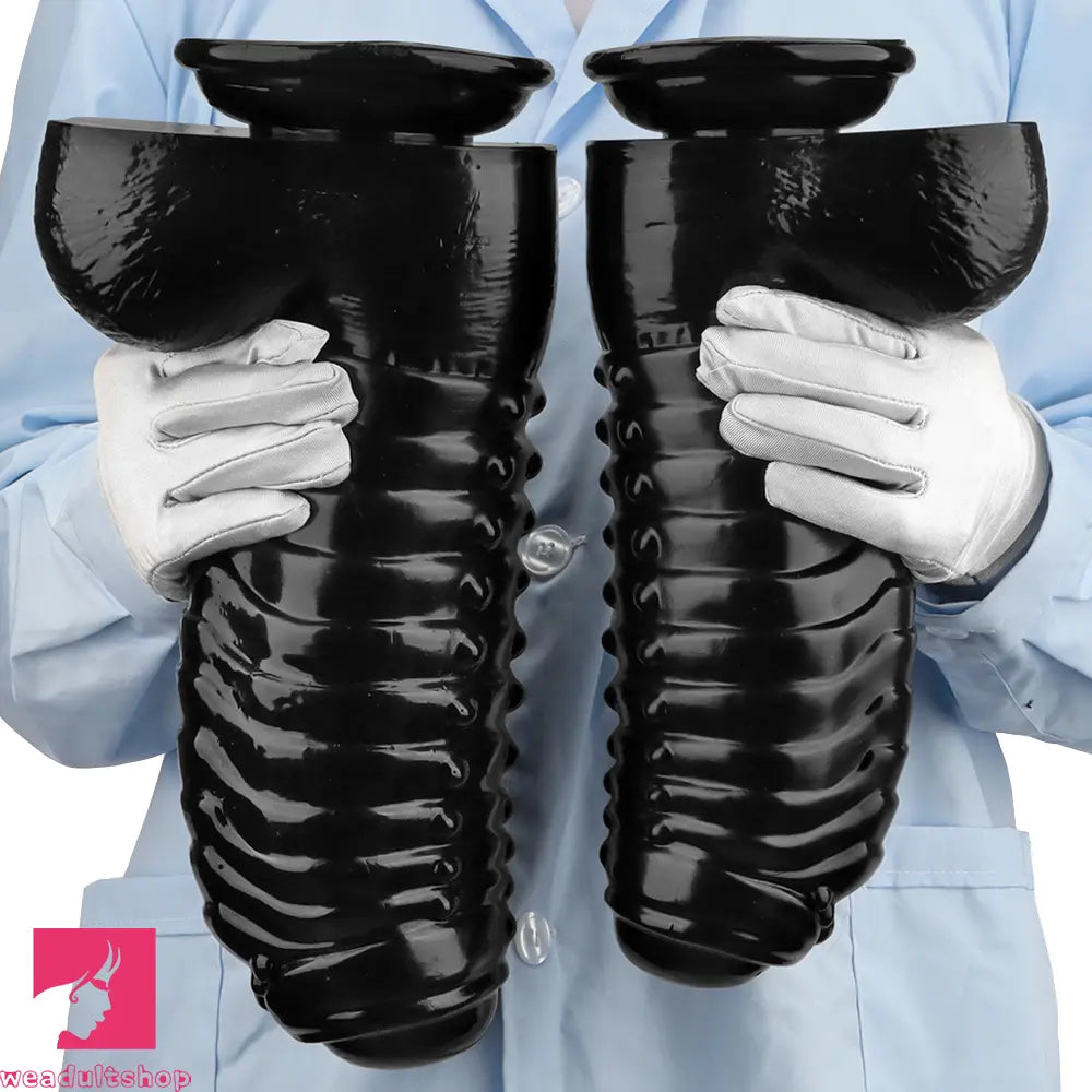 12.2in 13.38in Black PVC Large Thick Giant Caterpillar Clit Dilation Dildo