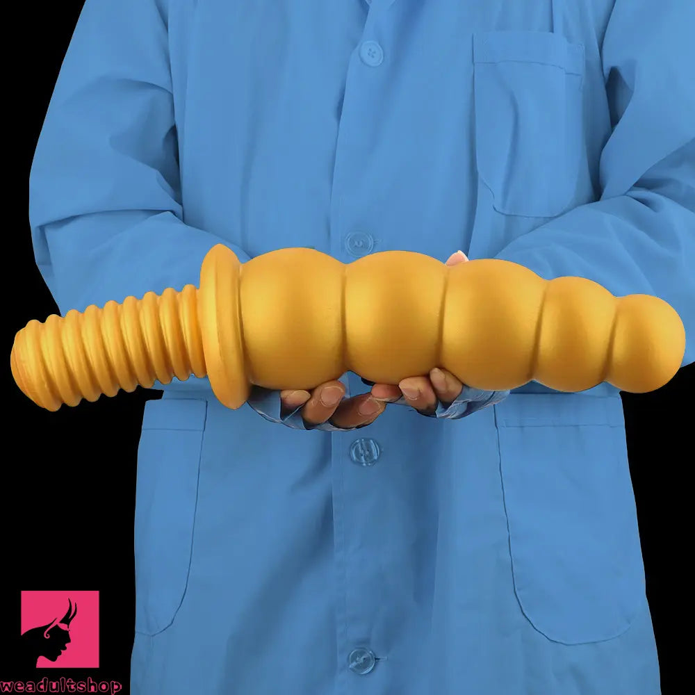 10.62in 14.56in Gold Silicone Anal Plug Dildo With Handle For Love Sex