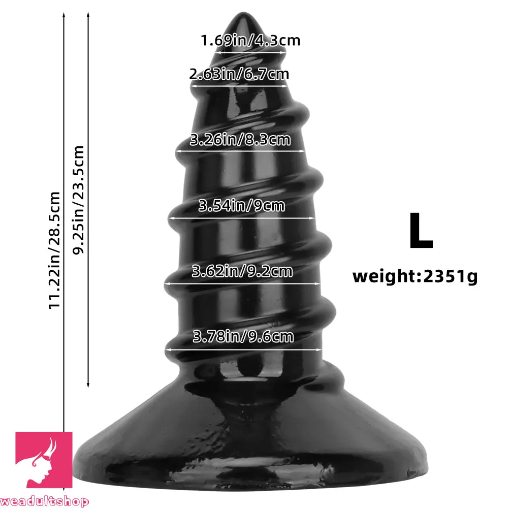 9.05in 11.22in Black Oversized Screw Giant PVC Penis Anal Plug Fat Dildo