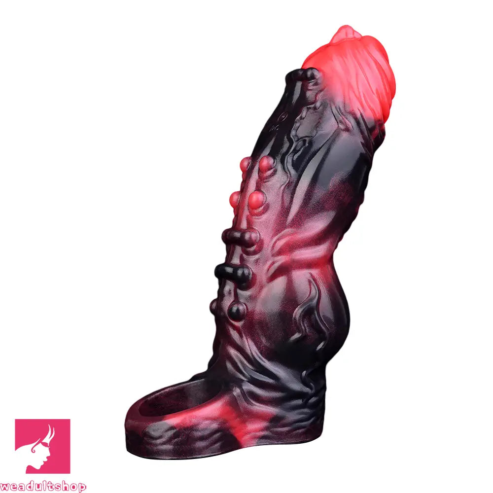 5.91in Silicone Vibrating Dog Tentacle Dildo Sleeve Knot Dildo With Cock Ring