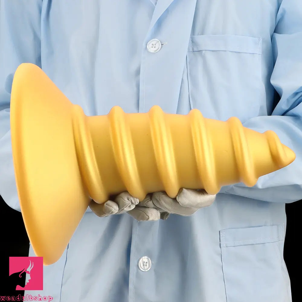 9.05in 11.22in Gold Silicone Screw Giant Cock Anal Plug Thick Fisting Dildo