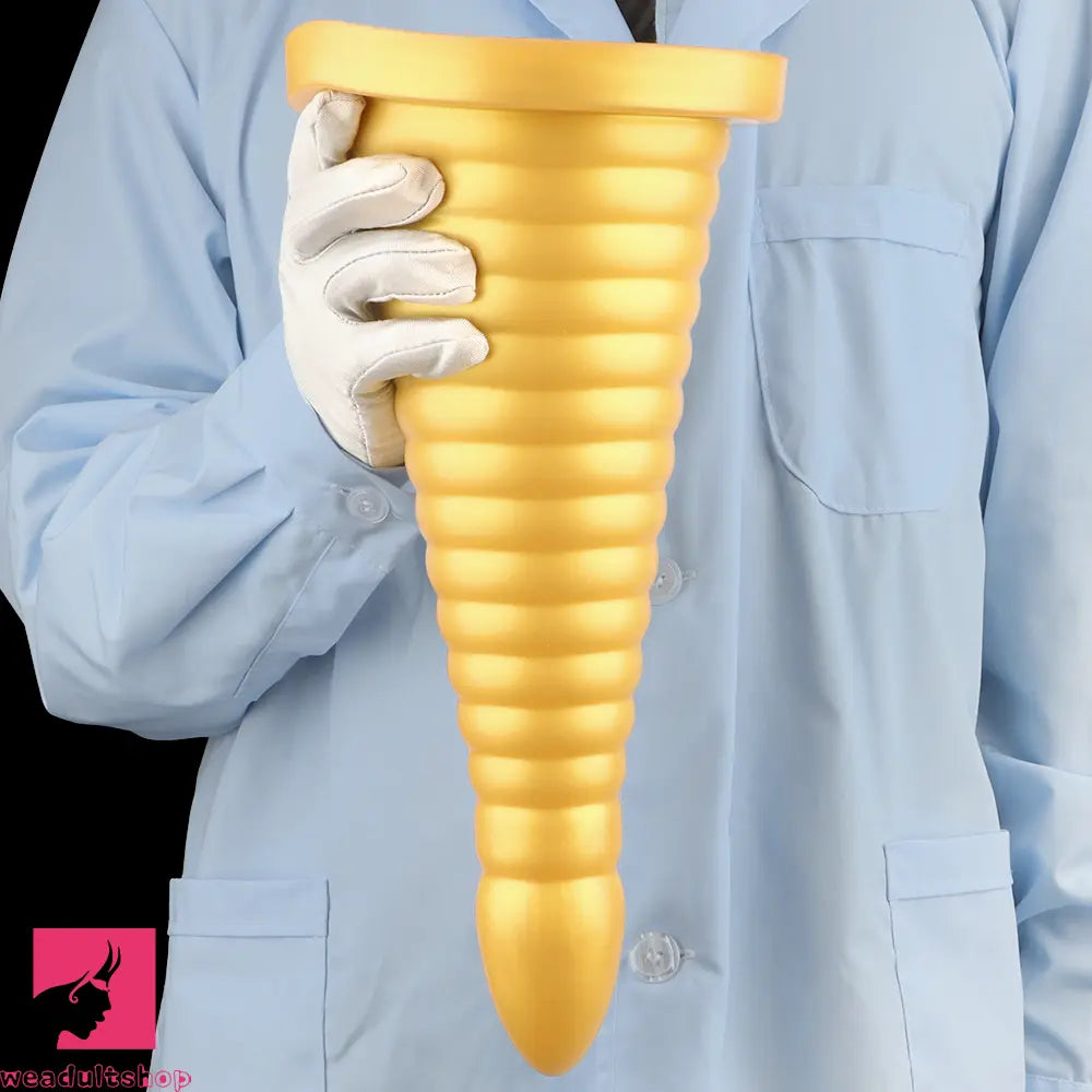 10.23in 14.56in Large Thread Gold Silicone Pagoda Thick Large Anal Dildo