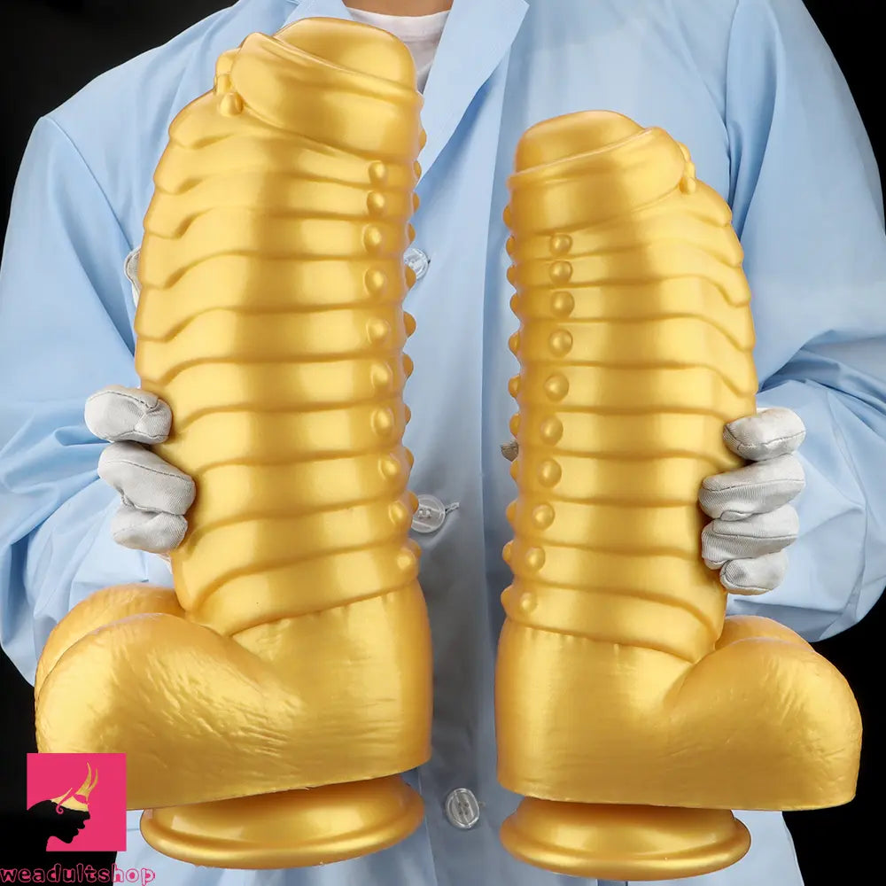 12.2in 13.38in Golden Liquid Silicone Giant Caterpillar Anal Thick Cock Dildo