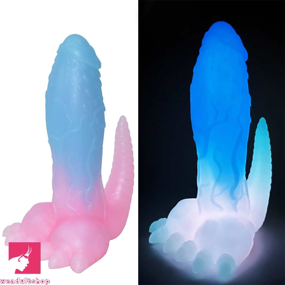 6.69in 9.44in Dinosaur Uncut Silicone Soft Luminous Penis Dildo With Tail