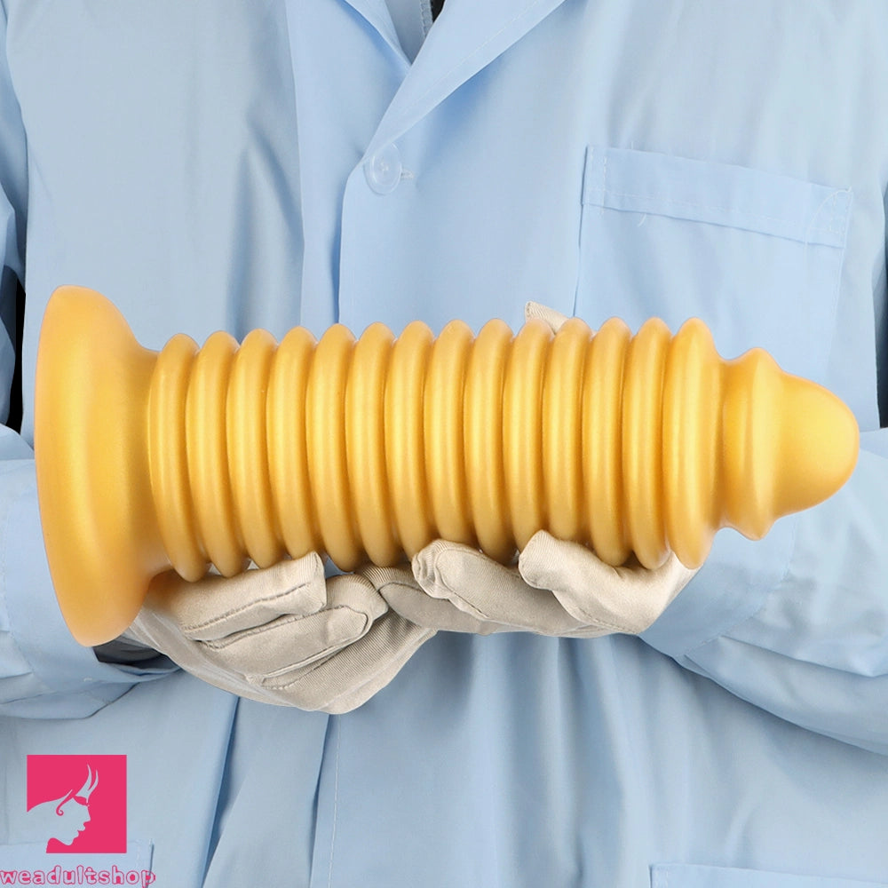 6.88in 9.84in Gold Silicone Threaded Giant Dildo Butt Plug For Anal Expand