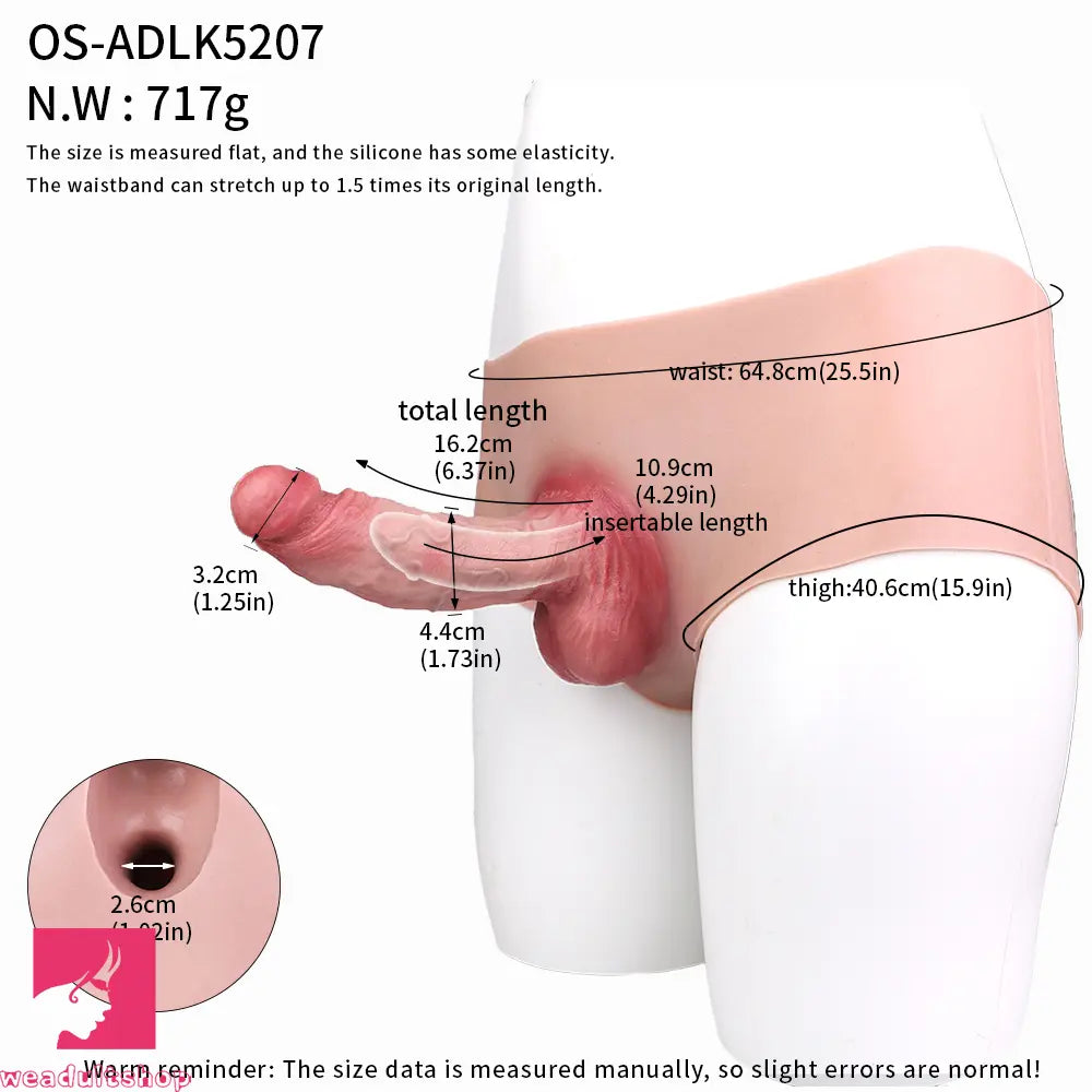 6.37in Wearable Silicone Dildo Pants Real Skin with Hollow Soft Penis Sleeve