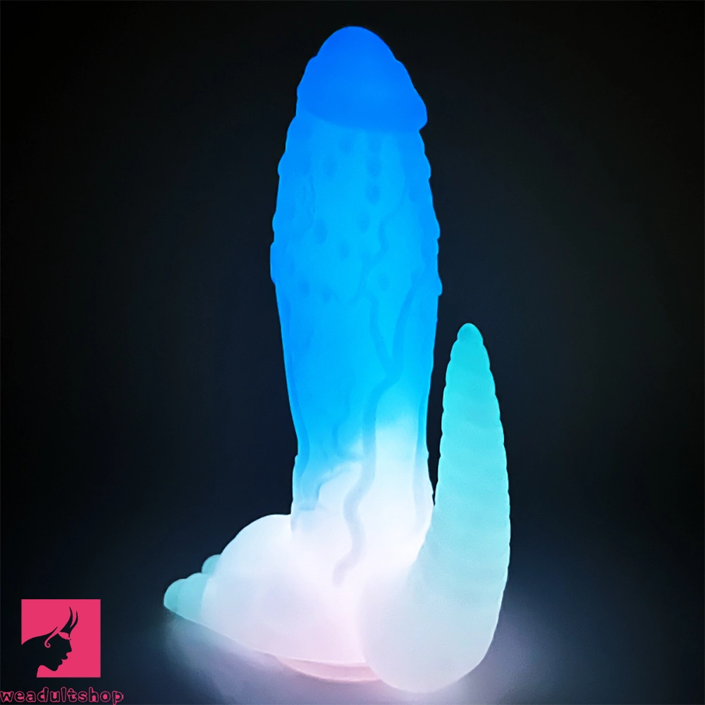 6.69in 9.44in Dinosaur Uncut Silicone Soft Luminous Penis Dildo With Tail