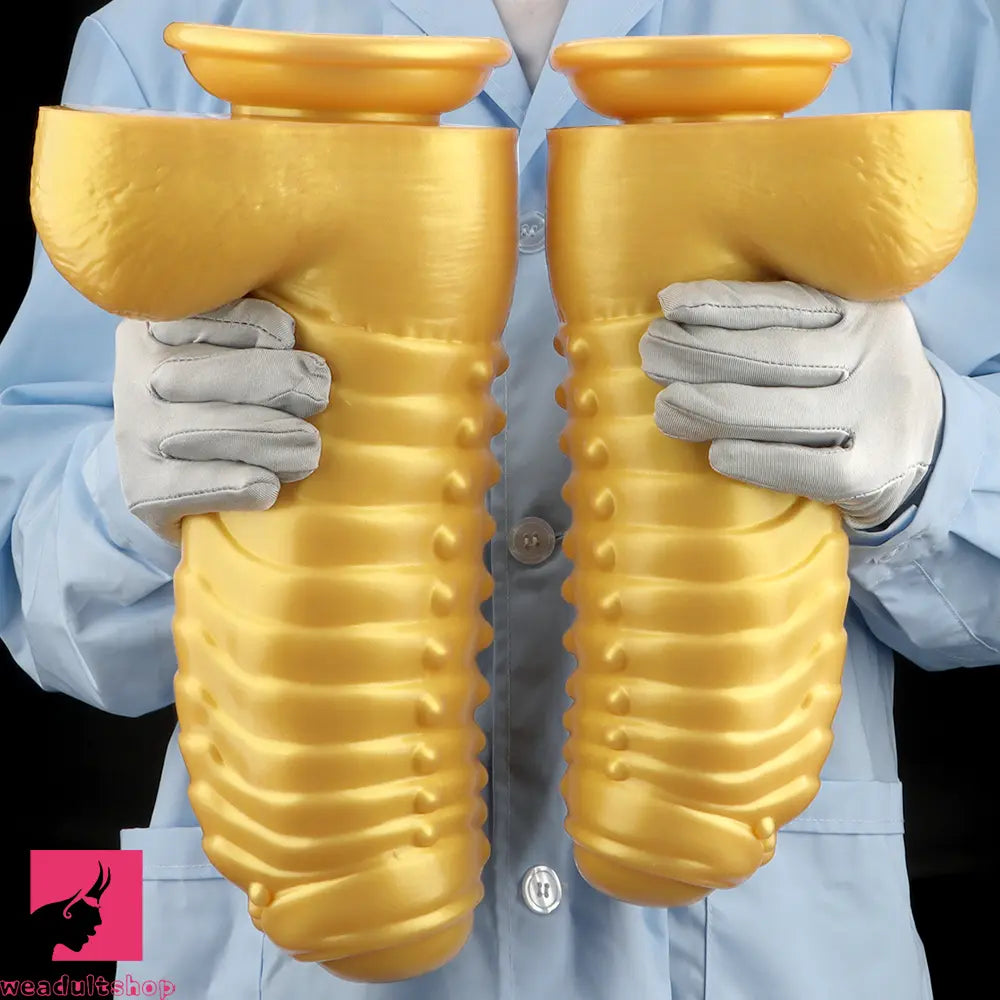 12.2in 13.38in Golden Liquid Silicone Giant Caterpillar Anal Thick Cock Dildo