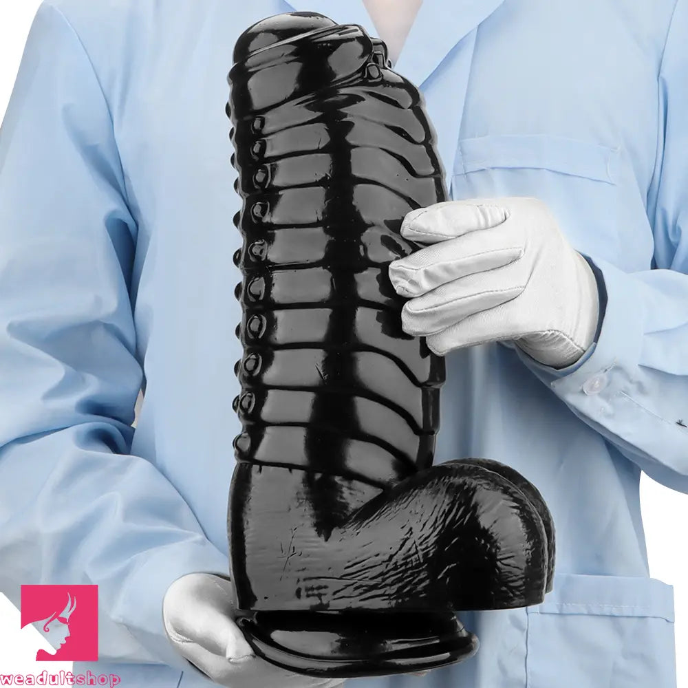 12.2in 13.38in Black PVC Large Thick Giant Caterpillar Clit Dilation Dildo