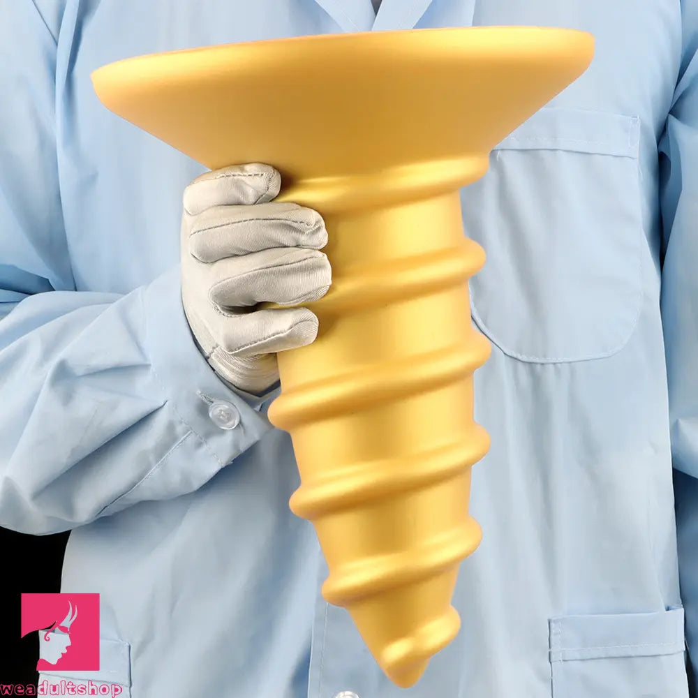9.05in 11.22in Gold Silicone Screw Giant Cock Anal Plug Thick Fisting Dildo