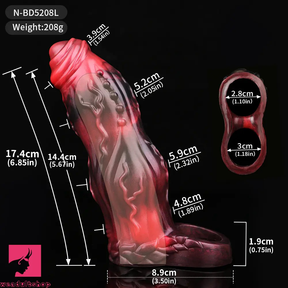 6.18in 6.85in 7.95in Uncut Dog Knot Spiked Soft Dildo Sleeve Penis Extender