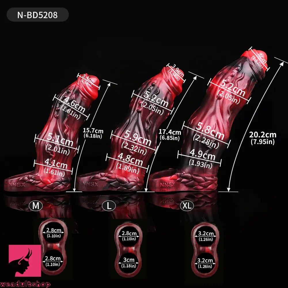 6.18in 6.85in 7.95in Uncut Dog Knot Spiked Soft Dildo Sleeve Penis Extender