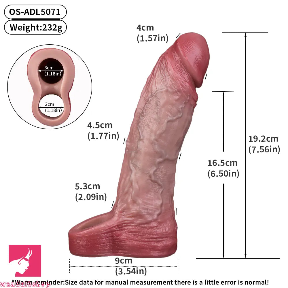 7.56in Lifelike Blue Veins Hollow Dildo Cock Sleeve With Cock Ring For Sex
