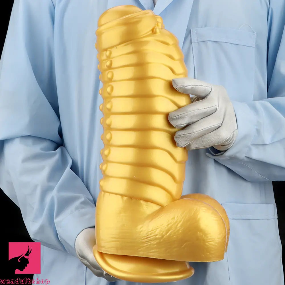 12.2in 13.38in Golden Liquid Silicone Giant Caterpillar Anal Thick Cock Dildo