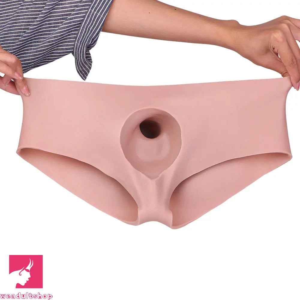 7.55in Wearable Silicone Uncut Dildo Pants Real Skin Hollow Penis Sleeve