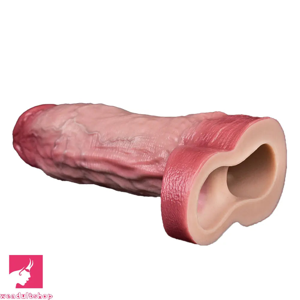 8.46in Vibrating Cock Remote Silicone Hollow Dildo Sleeve Uncut Extender