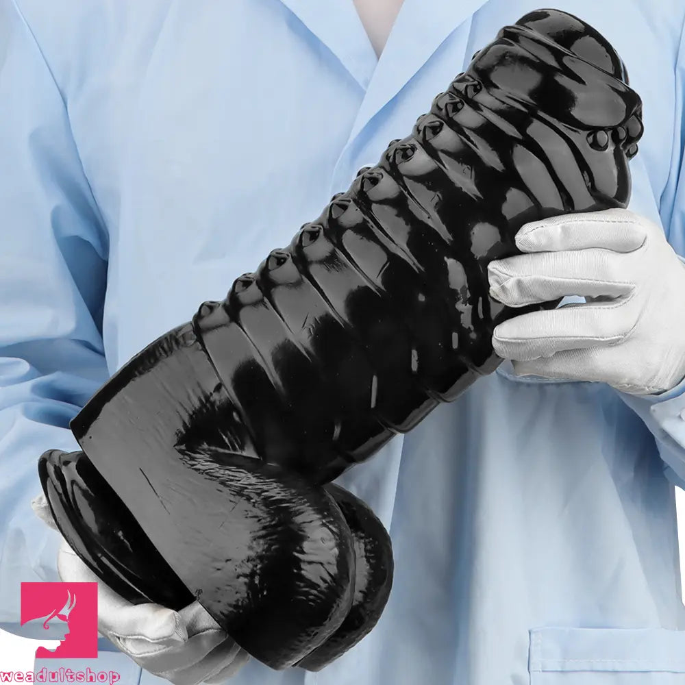 12.2in 13.38in Black PVC Large Thick Giant Caterpillar Clit Dilation Dildo