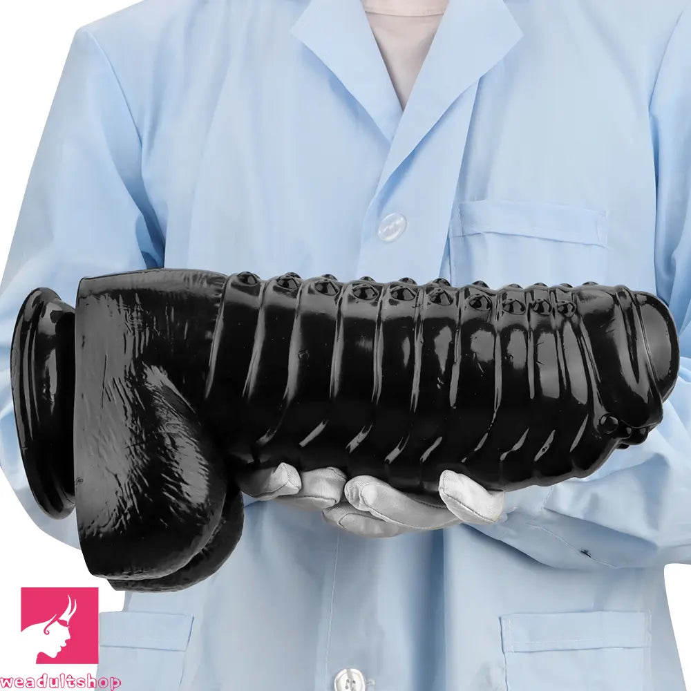 12.2in 13.38in Black PVC Large Thick Giant Caterpillar Clit Dilation Dildo