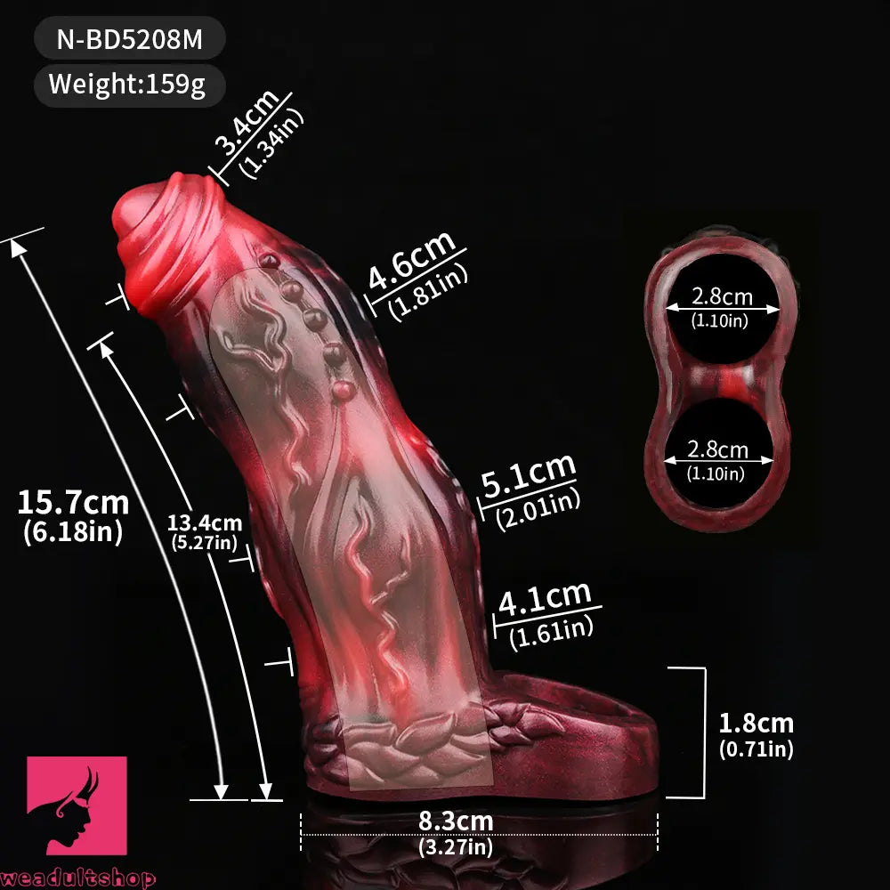 6.18in 6.85in 7.95in Uncut Dog Knot Spiked Soft Dildo Sleeve Penis Extender