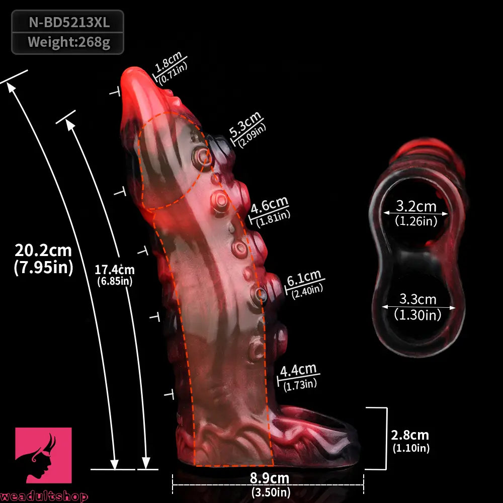 6.22in 7.01in 7.95in Tentacle Animal Penis Soft Dildo Sleeve Penis Extender