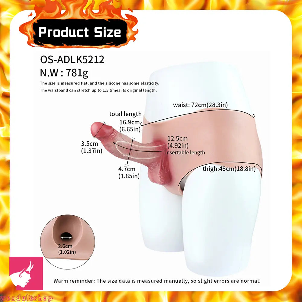 6.65in Silicone Realistic Feeling Strap on Dildo Pants Hollow Penis Sleeve
