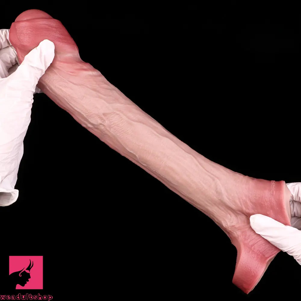 8.27in Lifelike Blue Veins Hollow Dildo Uncut Cock Sleeve With Penis Ring