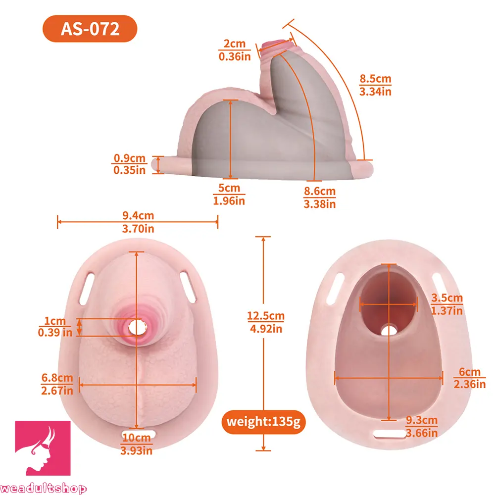 3.38in Real Hollow Chastity Cage Dildo Male Cock Female Masturbator