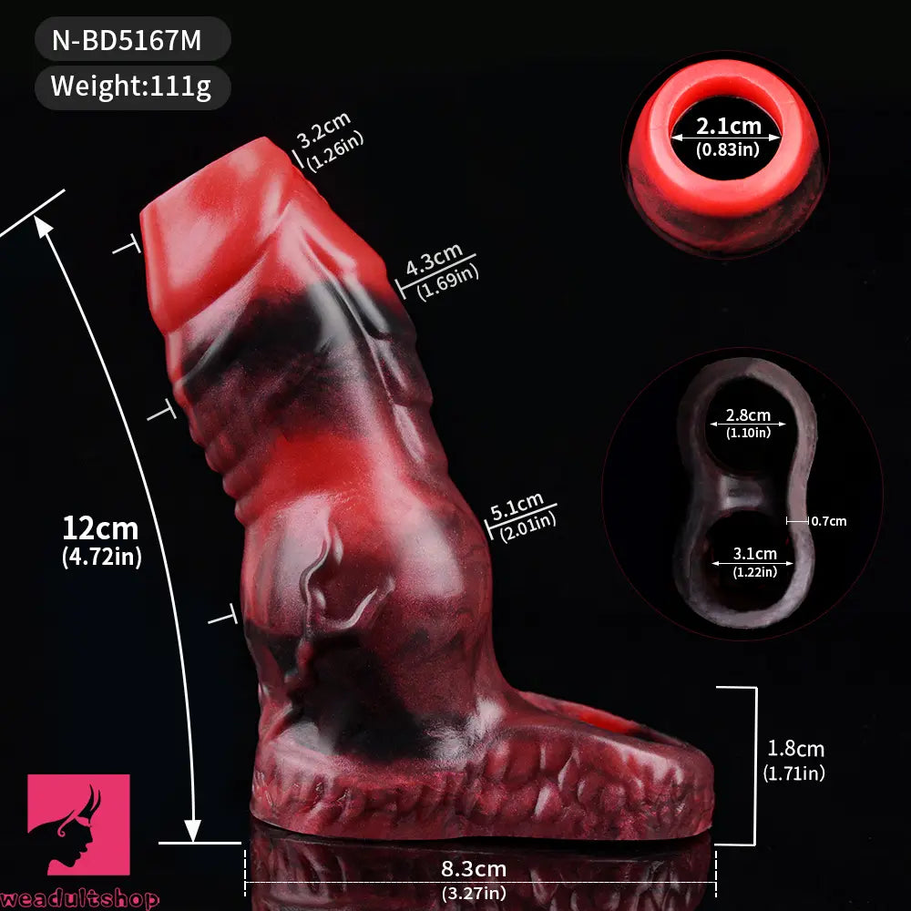 3.62in 4.72in 5.51in 6.69in Knot Animal Soft Dildo Sleeve Penis Extender