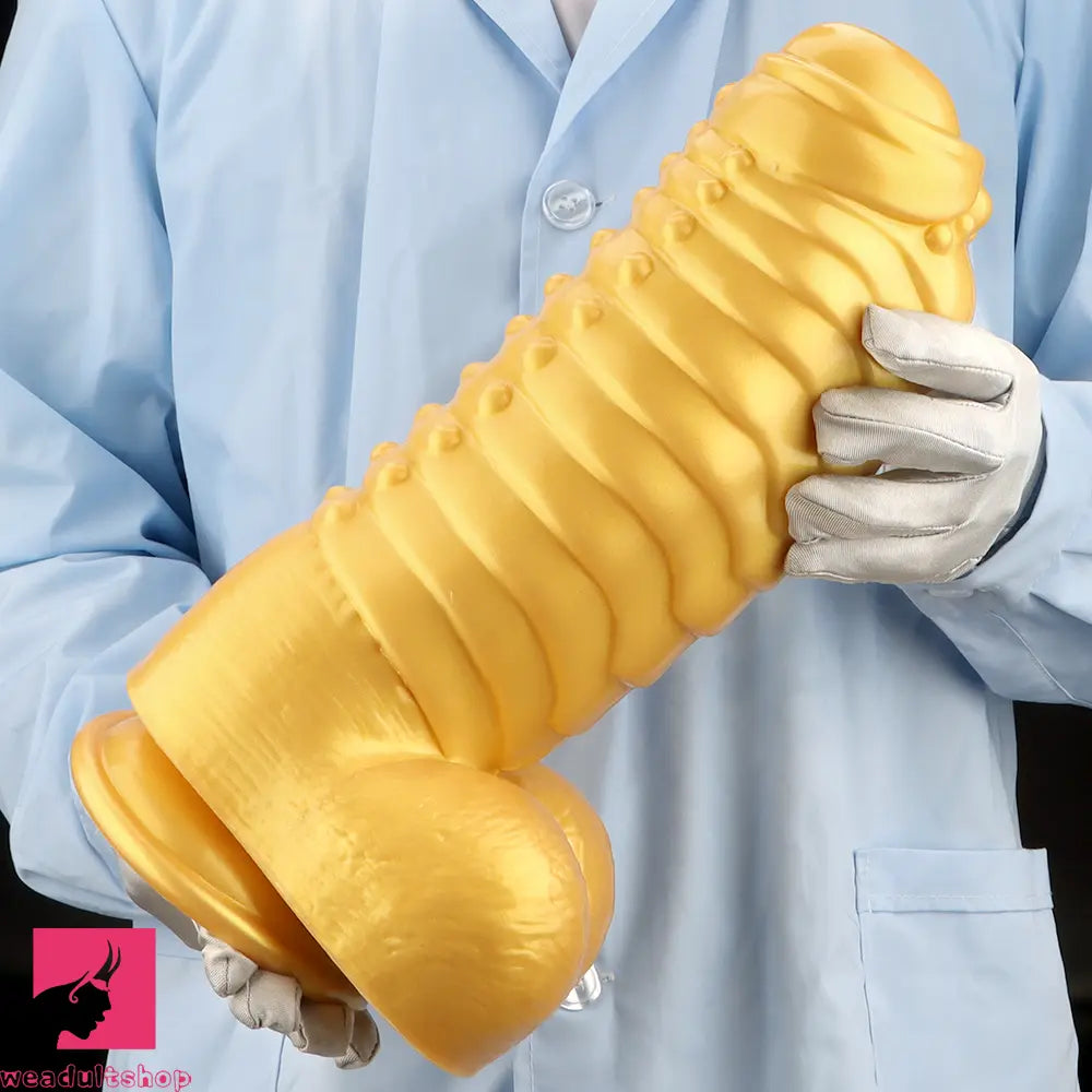 12.2in 13.38in Golden Liquid Silicone Giant Caterpillar Anal Thick Cock Dildo