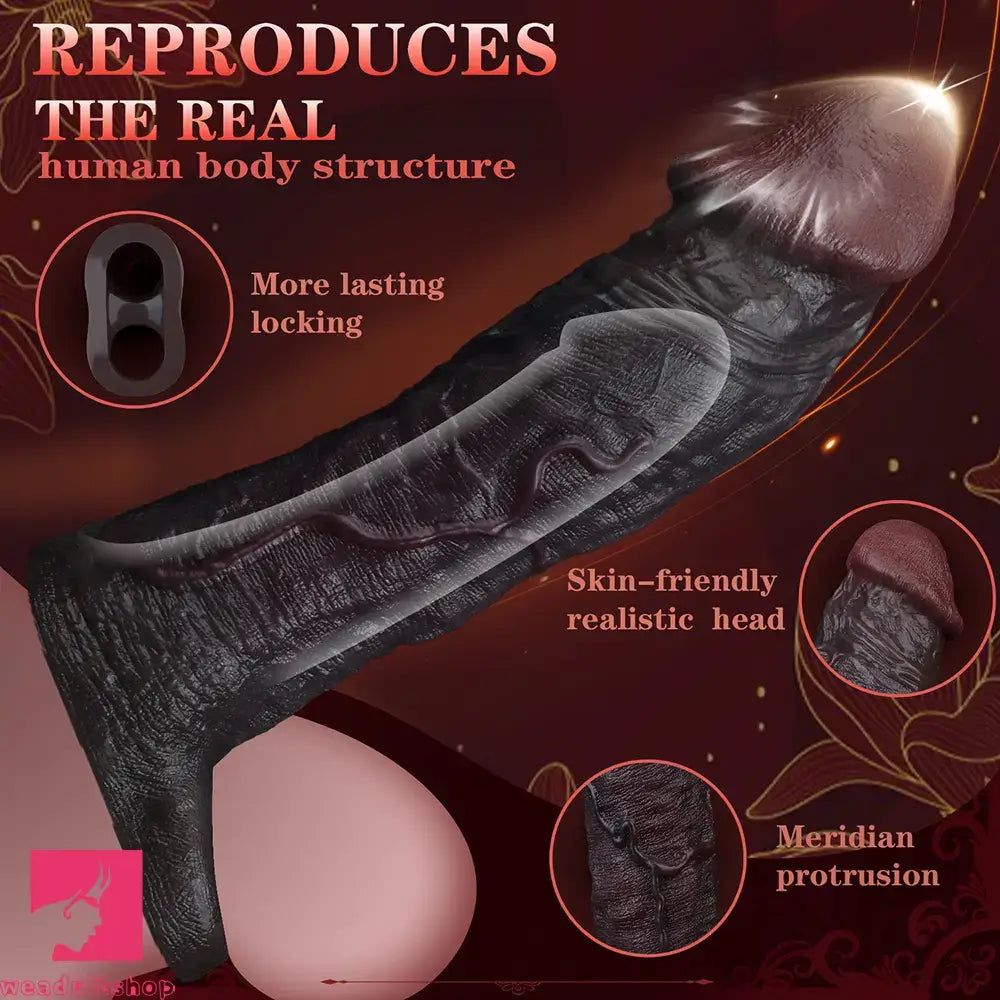 8.82in Super Soft Silicone Realistic Cock Reusable Erotica Dildo Sleeve