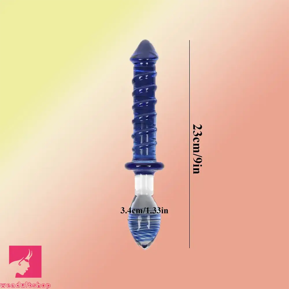 9in Female Pull Beads Anal Clit Threaded Double-head Glass Handle Dildo