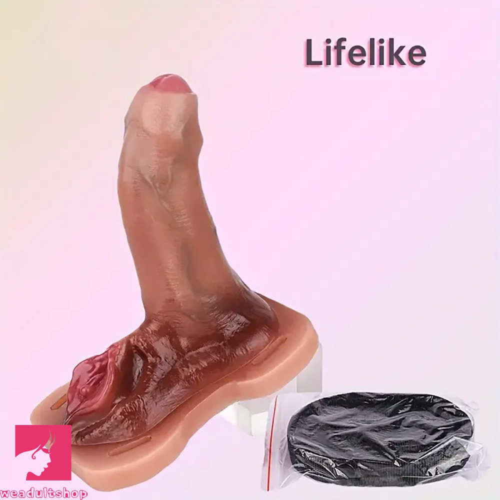 5.23in Realistic Uncut Foreskin Grinder Soft Dildo With Webbing Straps