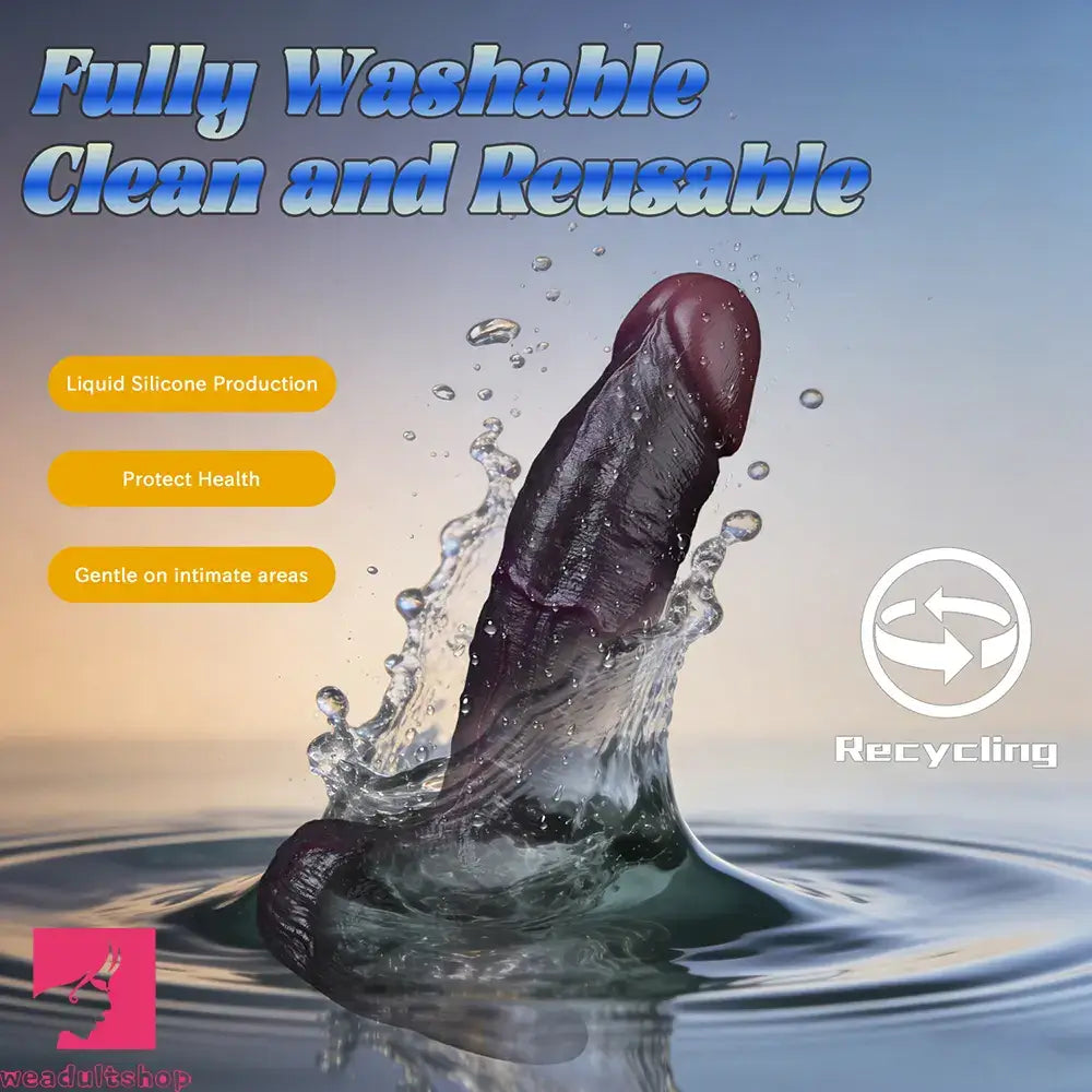 8.03in Dual Density Silicone Soft Real Dildo Lifelike Glans Veins & Testicles