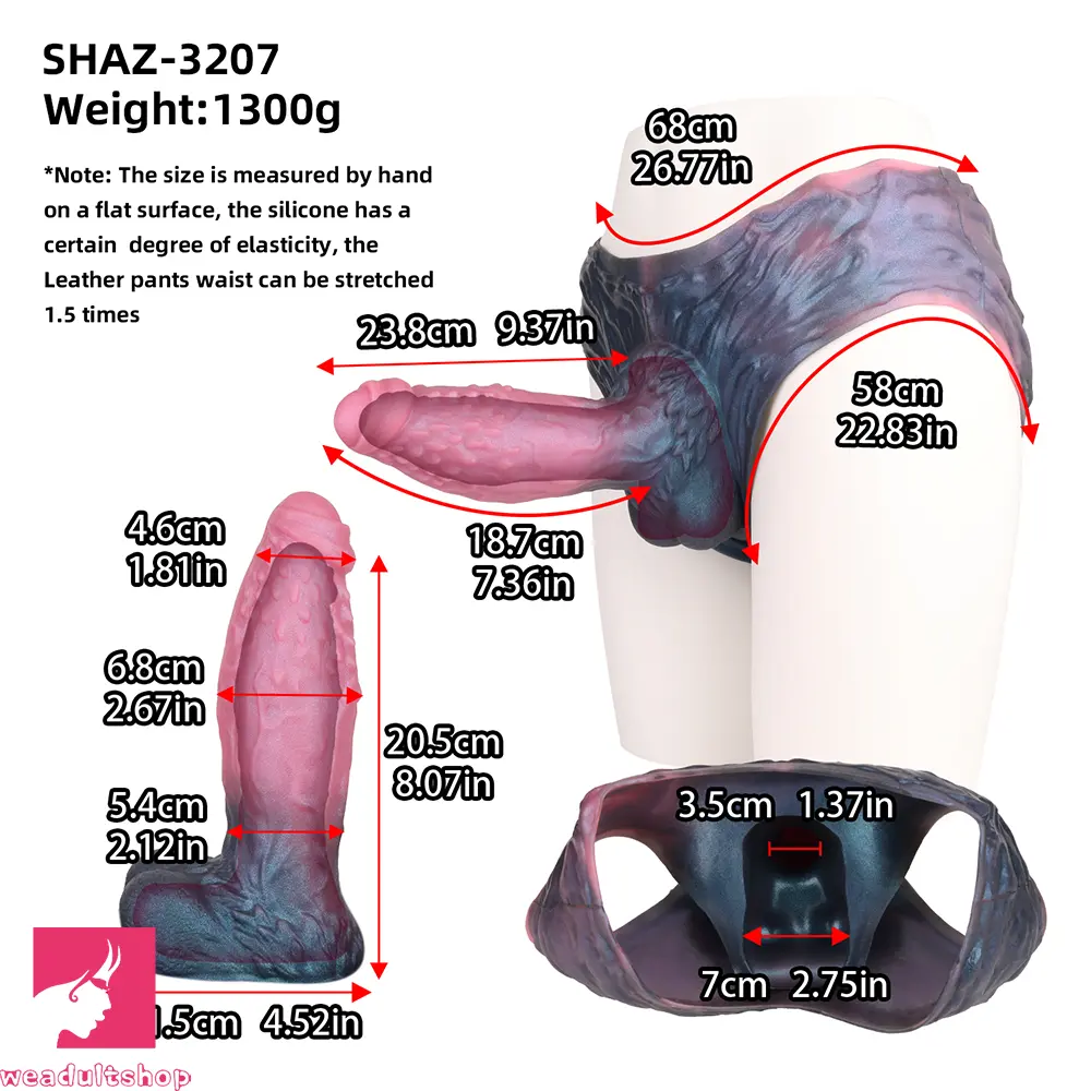 9.37in Spiked Monster Hollow Dildo Harness Pants Strap on Big Sex Toy