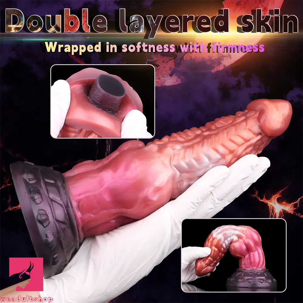 9.76in Knotted Monster Animal Double Layer Silicone Dildo Female Toy