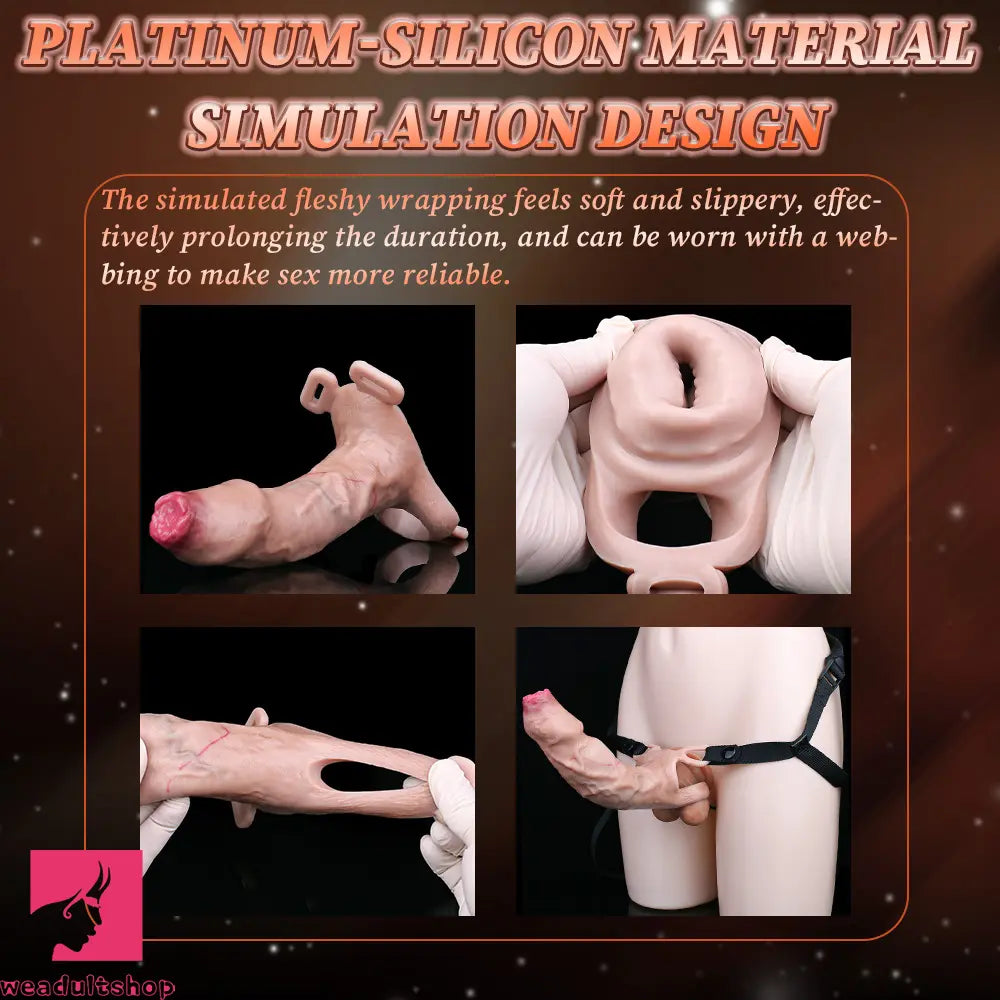 6.41in Lifelike Uncut Strap on Penis Extender Cock Sleeve Dildo For Clit