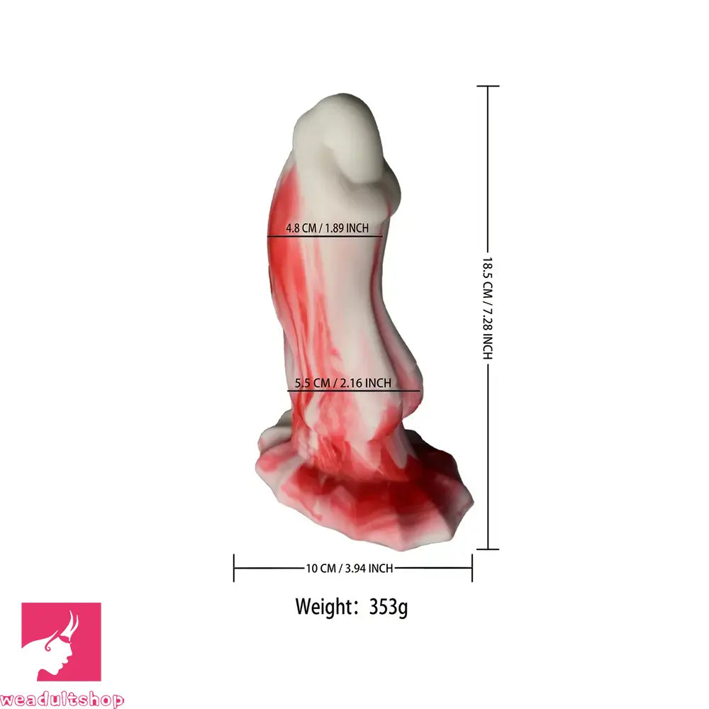 7.28in Red White Dolphin Liquid Silicone Waterproof Flexible Knot Odd Dildo