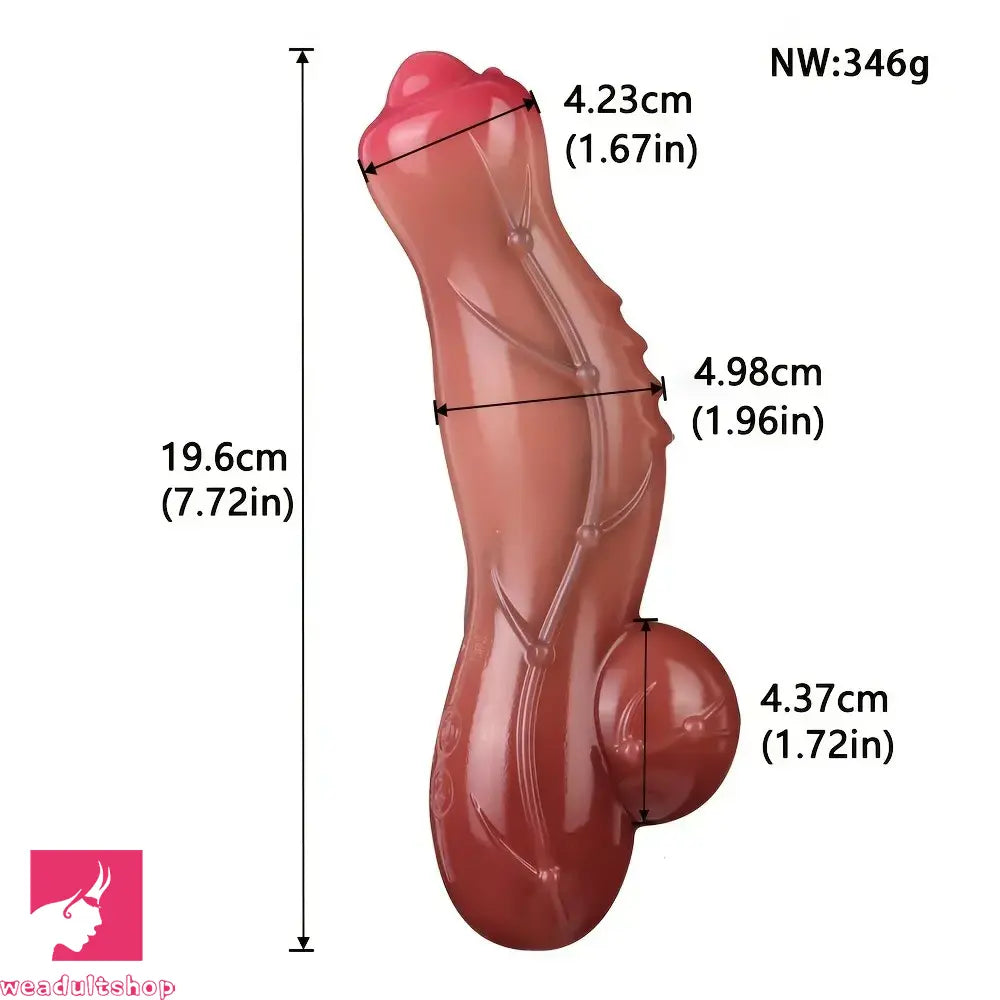7.72in Realistic Dog Penis Anal Toy Liquid Silicone Fantasy Design Handle Dildo