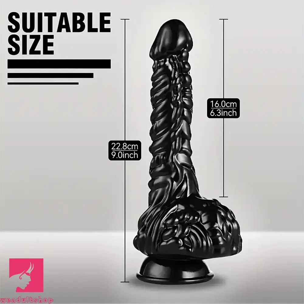 9in Dragon Big Black Fantasy Penis Scales Spiked PVC Cock Dildo