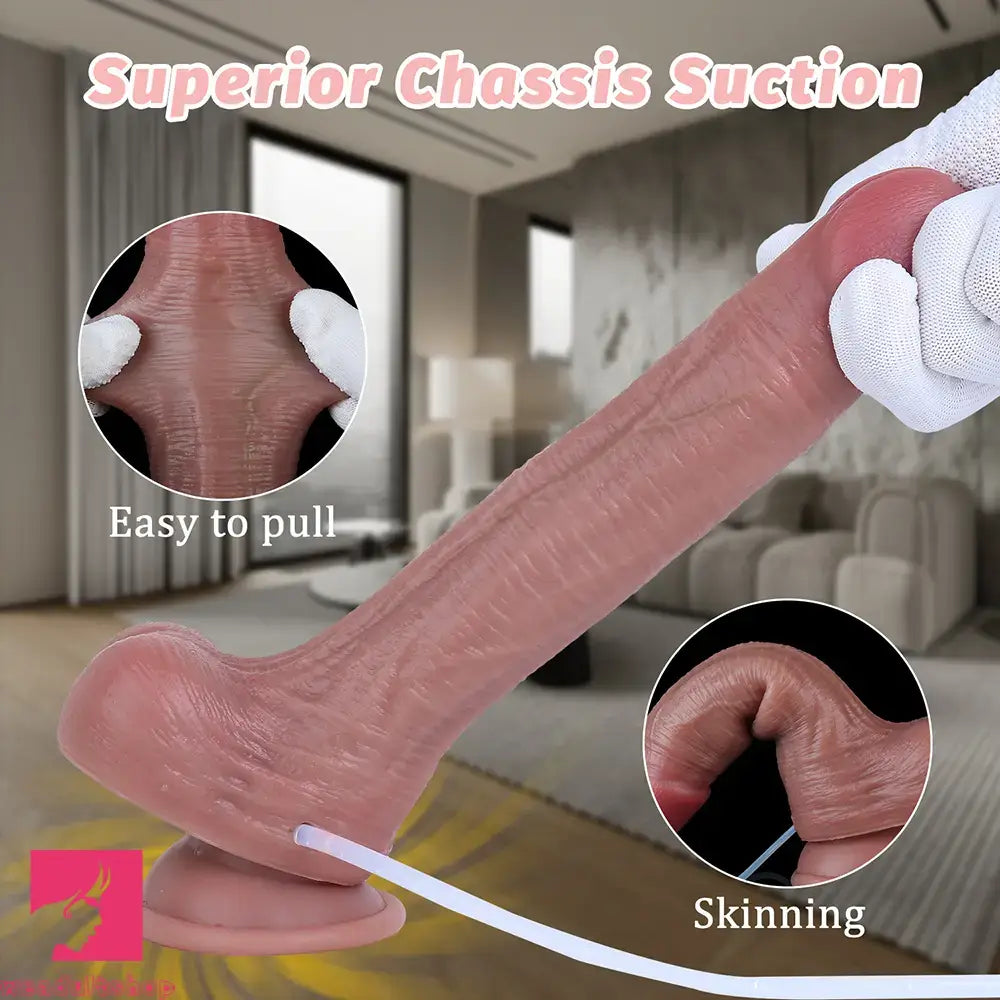 8.46in Dual Layer Silicone Strap on Ejaculating Dildo Role-Play Real Dildo