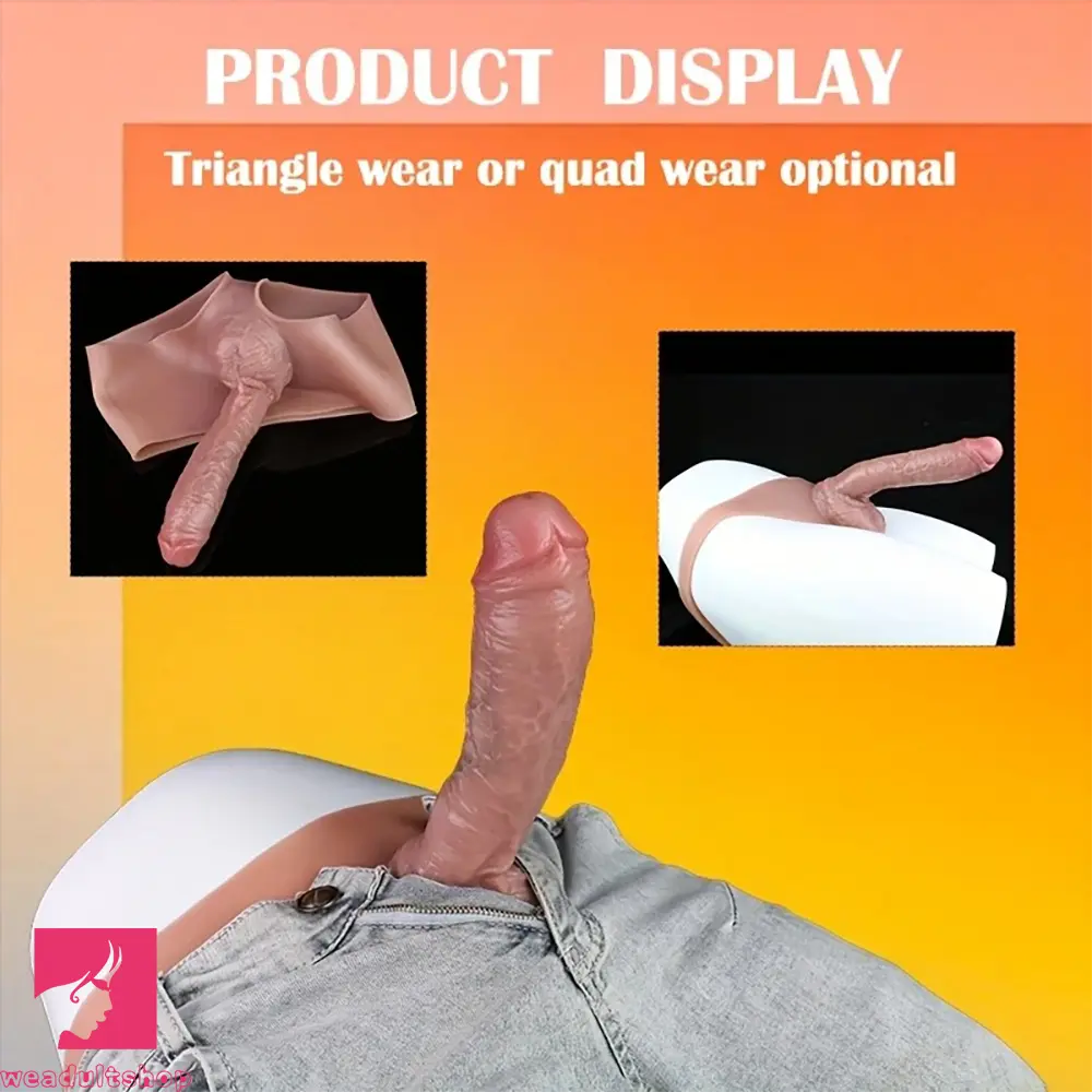 8.78in Unisex Pure Silicone Cock Skin-Friendly Stretchable Hollow Dildo Panty