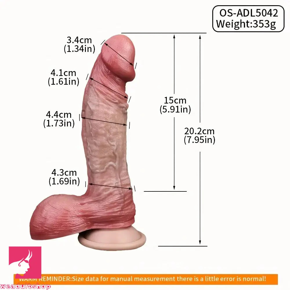 7.95in Stuffed Thick Penis Soft Dual Density Silicone Dildo For Orgasm