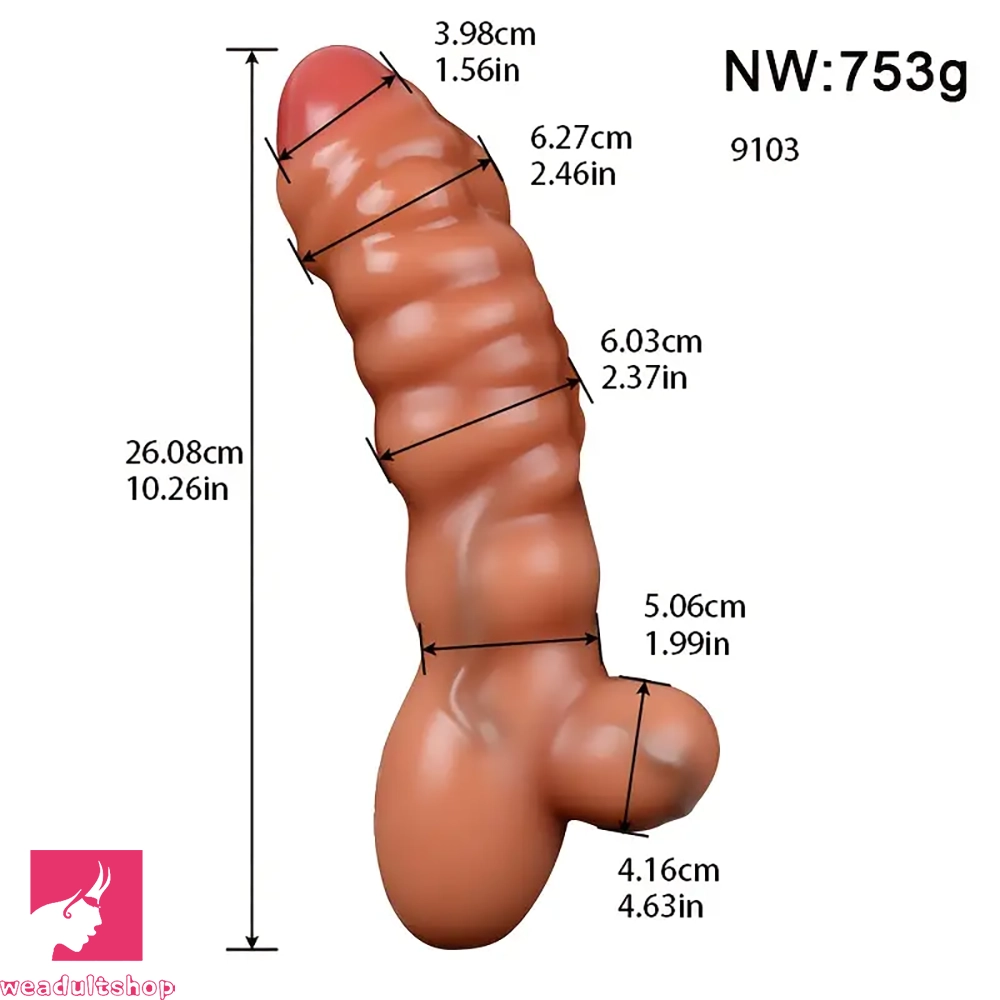 10.26in 10.59in Lifelike Odd Silicone Large Fantasy Dildo Muscle Lines
