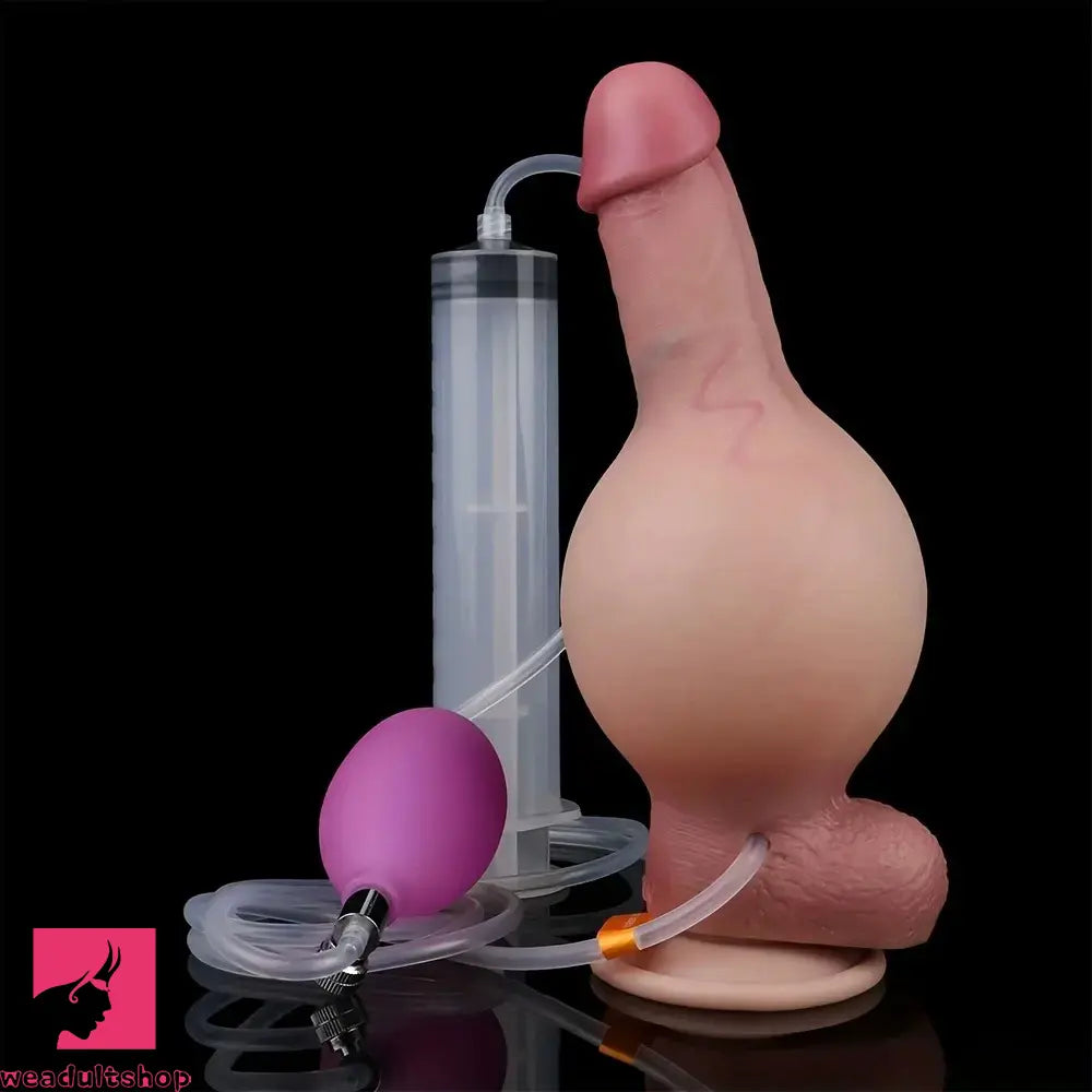 7.3in Realistic Inflatable Squirting Soft Silicone Flexible Dildo Vagina Clit Toy