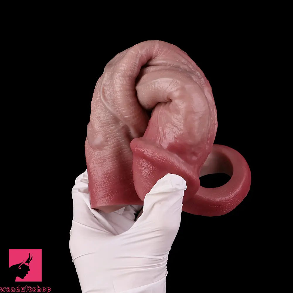 8.03in Realistic Blue Veins Hollow Dildo Cock Sleeve With Soft Penis Ring