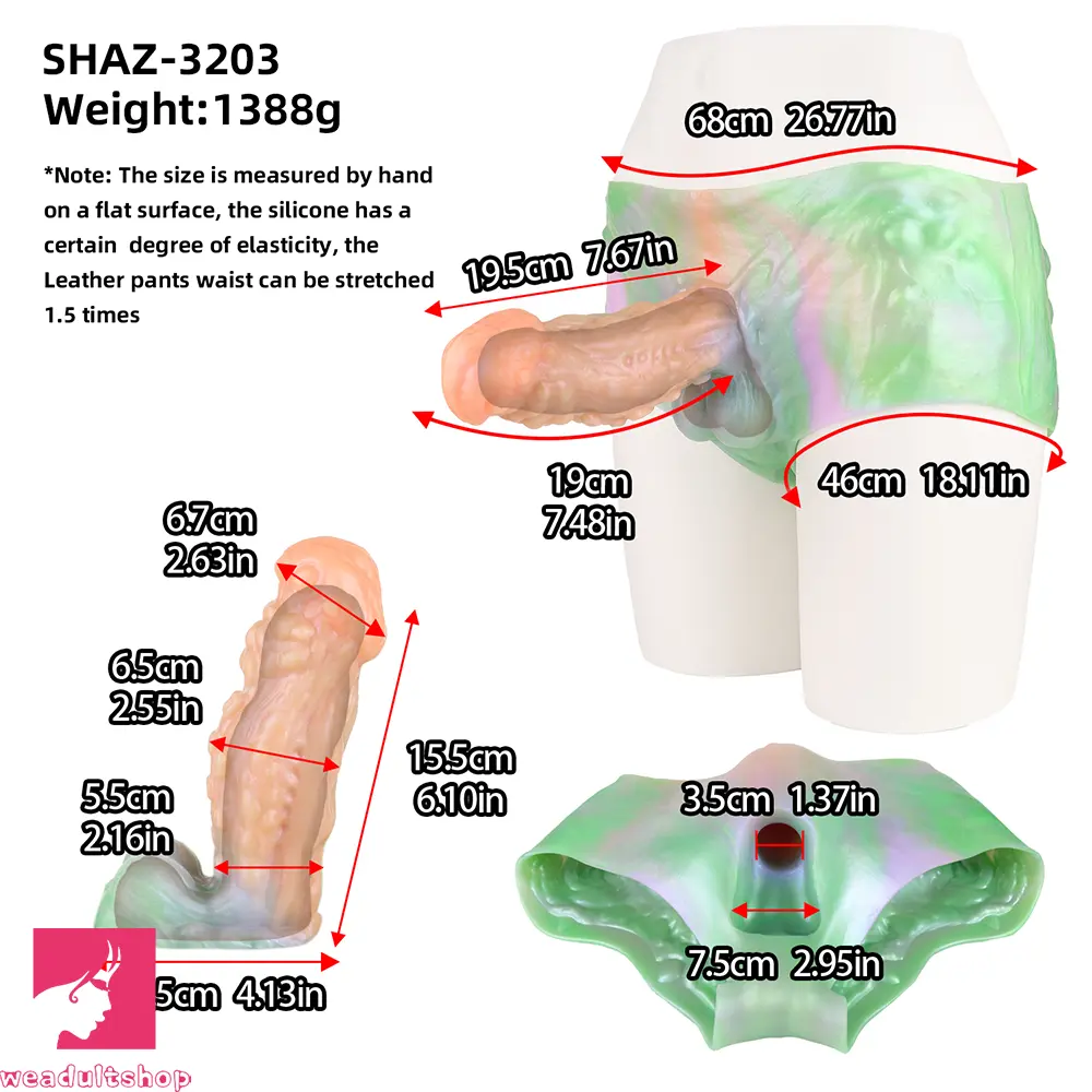 7.67in Monster Hollow Dildo Harness Pants Strap on Sex Fantasy Dildo