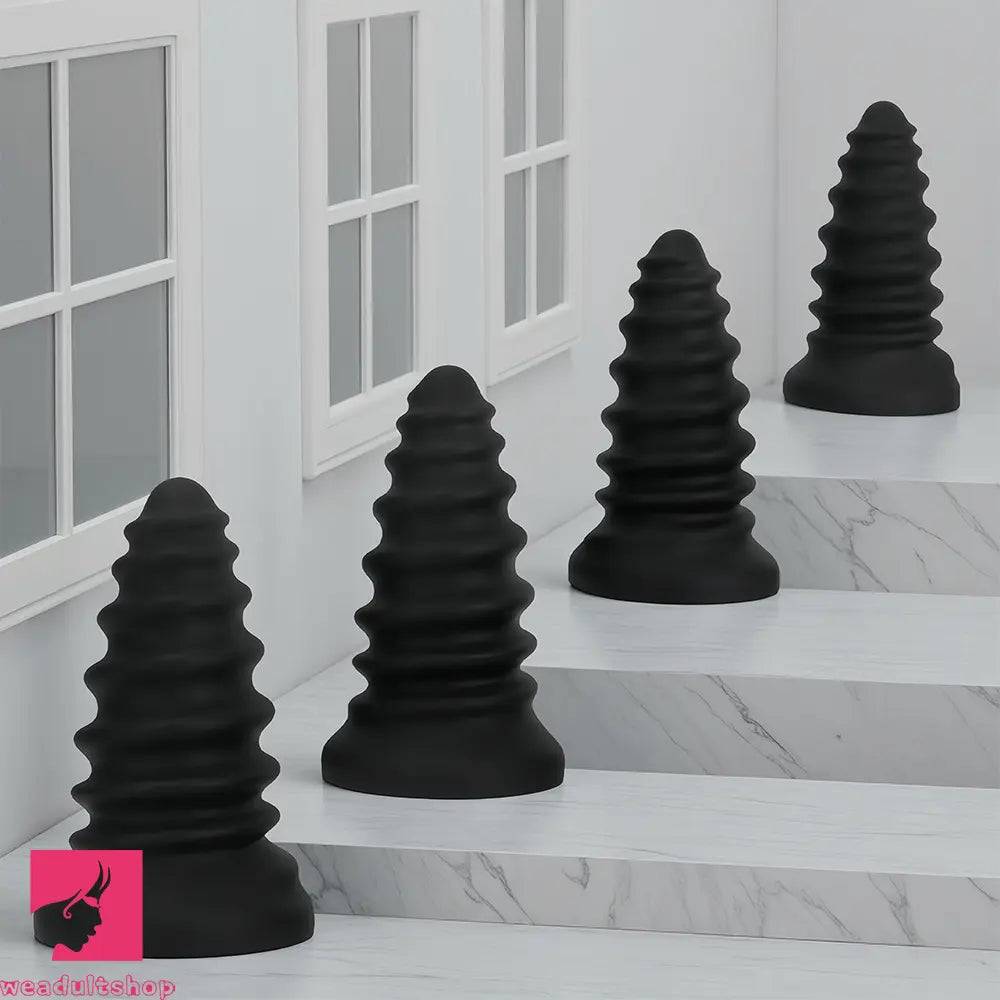 4.92in 5.7in 6.69in 7.48in Black Silicone Screws Anal Dilator Cock Dildo